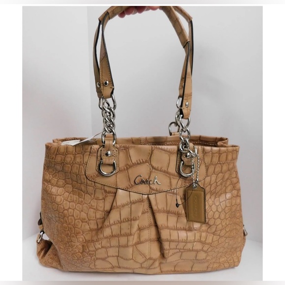 Coach Ashley Vintage F17661 Camel Beige Alligator Leather Carry all Tote Bag - Picture 3 of 12